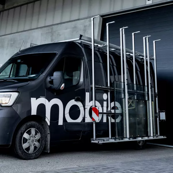 Mobitec van with specialist glass carrying rack